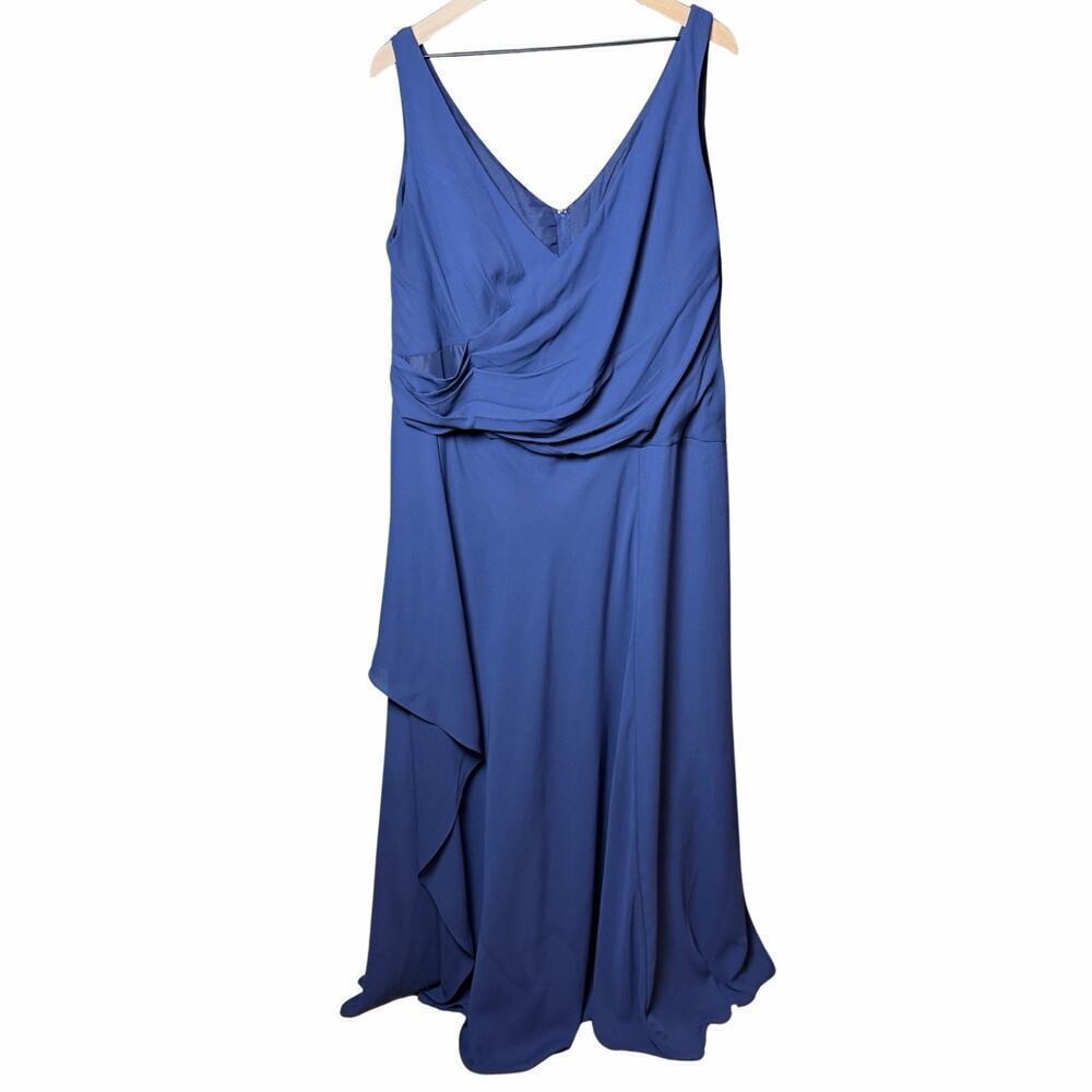 Davids Bridal Bridesmaid Dress Navy Blue Chiffon Faux Wrap Women's Plus size 20